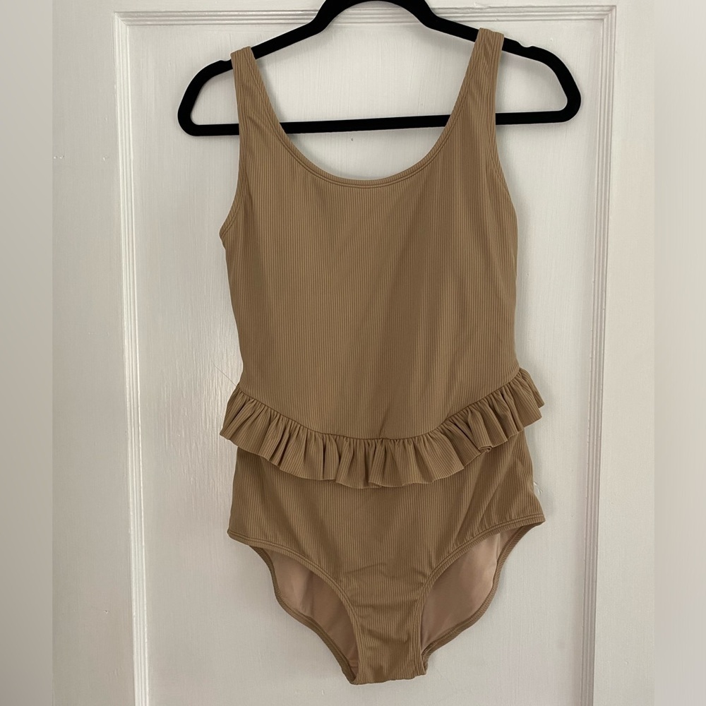 KORTNI JEANE Women’s Ribbed Sand Brown Skirted One-Piece Swimsuit in Size M NWT - Picture 5 of 9